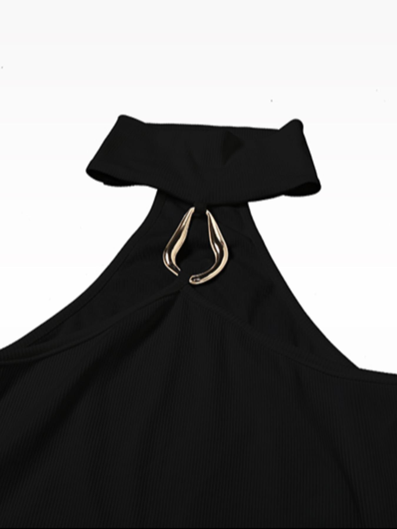 Women's Sexy Chic Sleeveless Slim Fit Halter Top, Plain Color Summer Vest, Tight-Fitting Backless Neckline, Perfect for Casual Wear