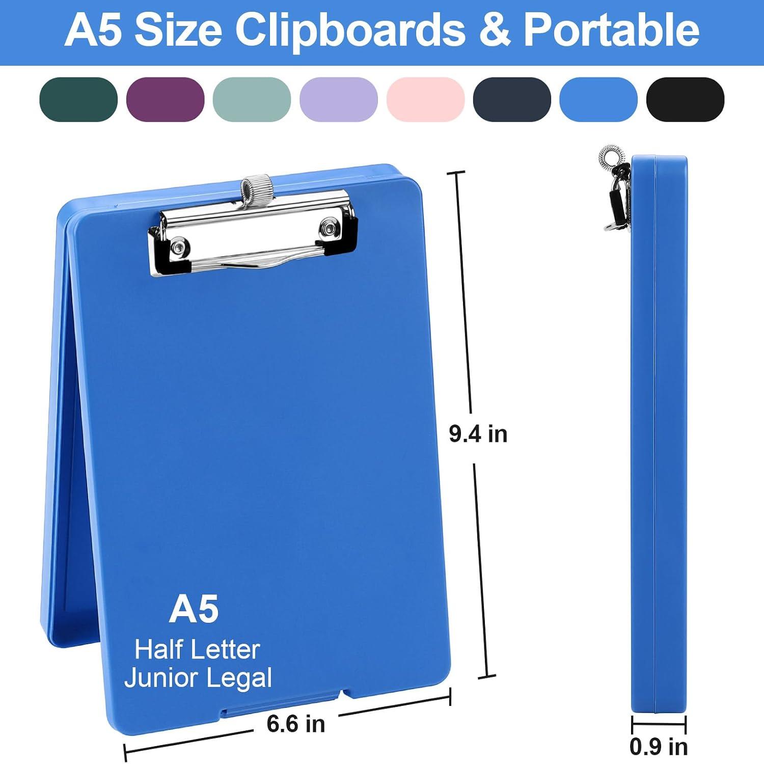 Small Clipboard with Storage, 6x9 Blue Plastic Clip Board | A5 Clipboards with Pen Holder, Half Letter Clip Boards Mini Clipboard with Low Profile Clip for School, Office Supplies