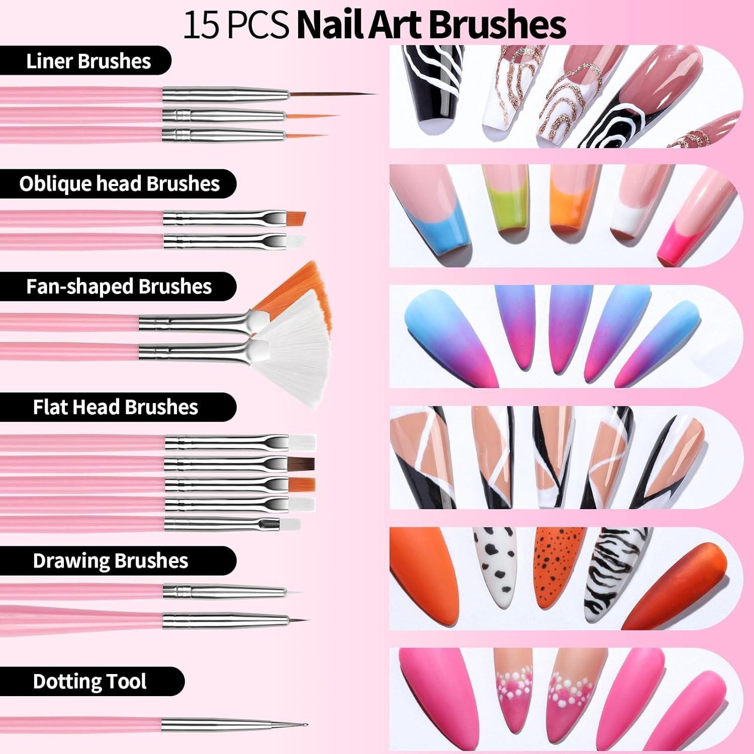 ✨ 21/24/30-Piece Professional Nail Art Tool Set, Including Nail Brushes / Dual-Ended Dotting Pens / Nail Holders / Double-Sided Tape / Tweezers / Cleaning Brushes / Palette / Nail File Combo Set, Suitable for Nail Salons and Home DIY
