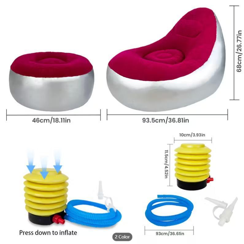 Folding Reclining Lazy Sofa Chair Portable Flocking Air Couch with Foot Stool for Relaxation Indoor Living Room Gaming Bedroom Office Balcony Outdoor Travel Camping