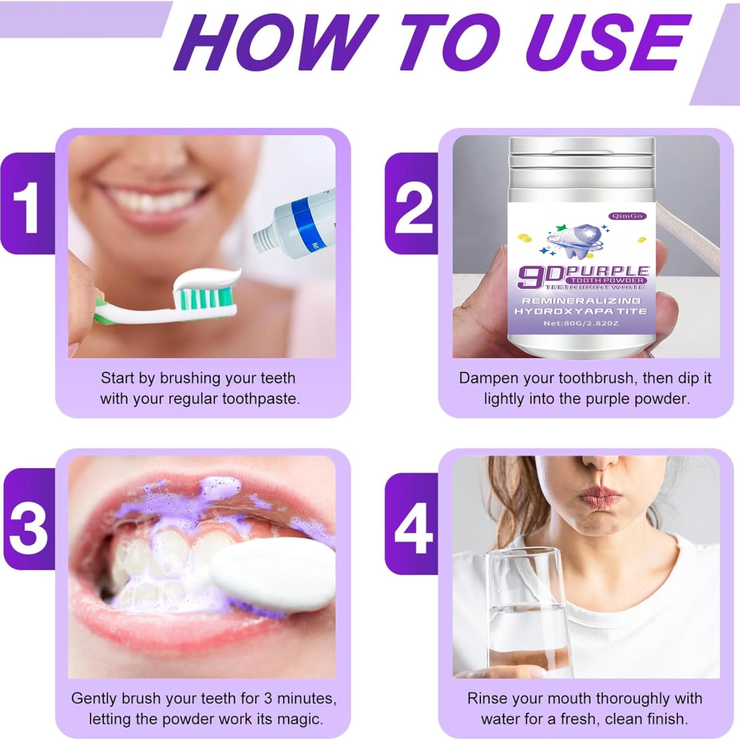 9D White Whitening Mineral-Replenishing Hydroxyapatite Tooth Powder, Deep Cleaning Breath-Freshening Dental Powder, Toothpaste Alternative for Daily & Travel Oral Care