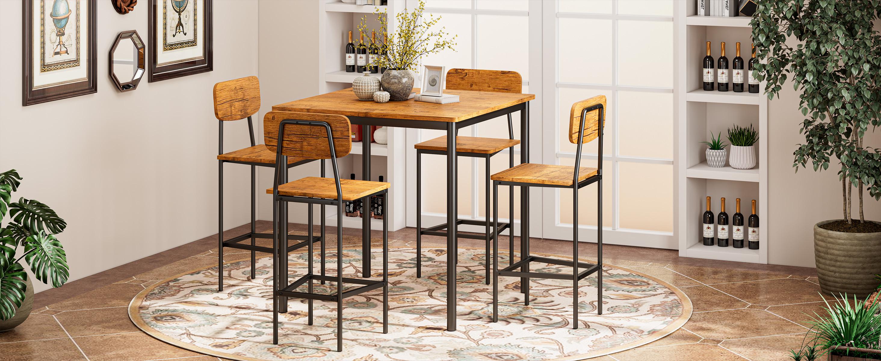4-Piece Kitchen Dining Set, Ironwood Square Table, Suitable for Small Spaces, Home Kitchens, Apartments, Bars