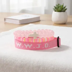 Preppy Style WWJD Cross Bracelet Set| 3Pcs Adjustable Fabric & Beaded Wristbands| Aesthetic Faith Jewelry for Teen Girls| TikTok Viral Trend Christian Accessories-YY0