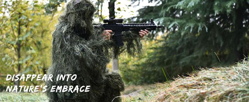 Lilypelle 5 in 1 Ghillie Suit, 3D Camouflage Hunting Apparel Including Jacket, Pants, Hood, Carry Bag Suitable for Unisex Adults (M/L/XL/XXL)