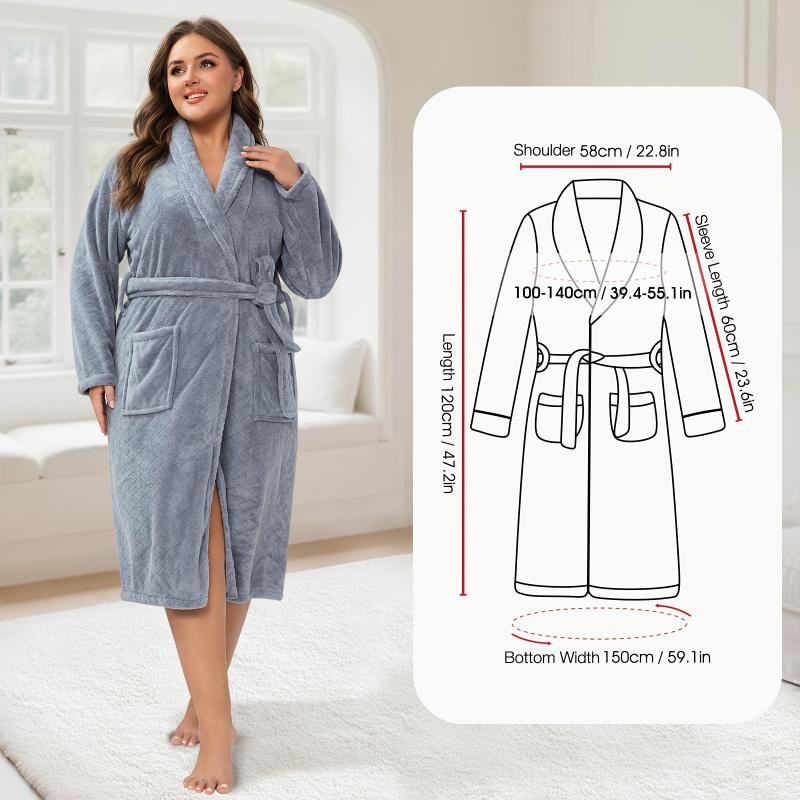 Plus Size Women's Coral Fleece Bathrobe, Quick-Dry Soft Skin-Friendly, Comfortable Breathable Home Sleepwear, Hotel Travel Christmas Gift, Loungewear