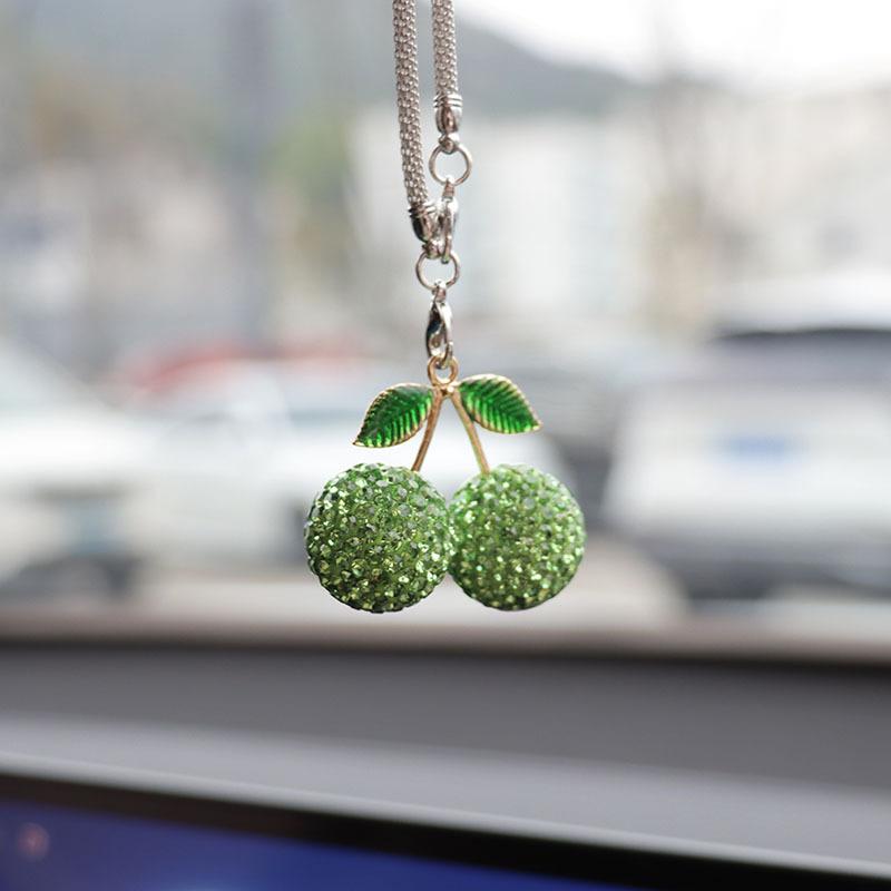 Bling Rhinestone Strawberry Cherry Car Hanging Ornament Sparkling Crystal Fruit Rearview Mirror Charm Aesthetic Car Interior Decor Accessories for Women Girls