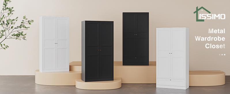 Letaya 72" Wardrobe: Metal Armoire with Drawer, 2 Doors, Adjustable Shelves & Hanging Rod. Ideal for Bedroom Storage and Organization.