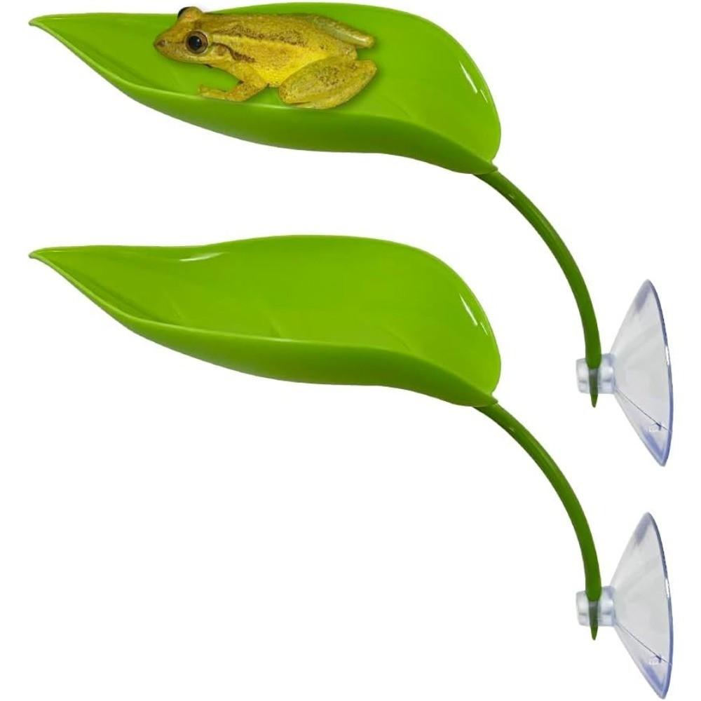 2pcs Tree Frog Tank Leaf Decorations, Leaf Shape Basking Platform with Suction Cups, Leopard Gecko Tank Accessories, African Dwarf Frog