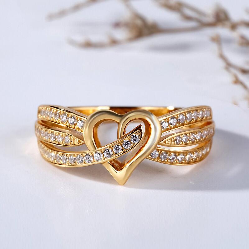 Jeulia Golden Tone Heart Design Round Cut Sterling Silver Women's Band