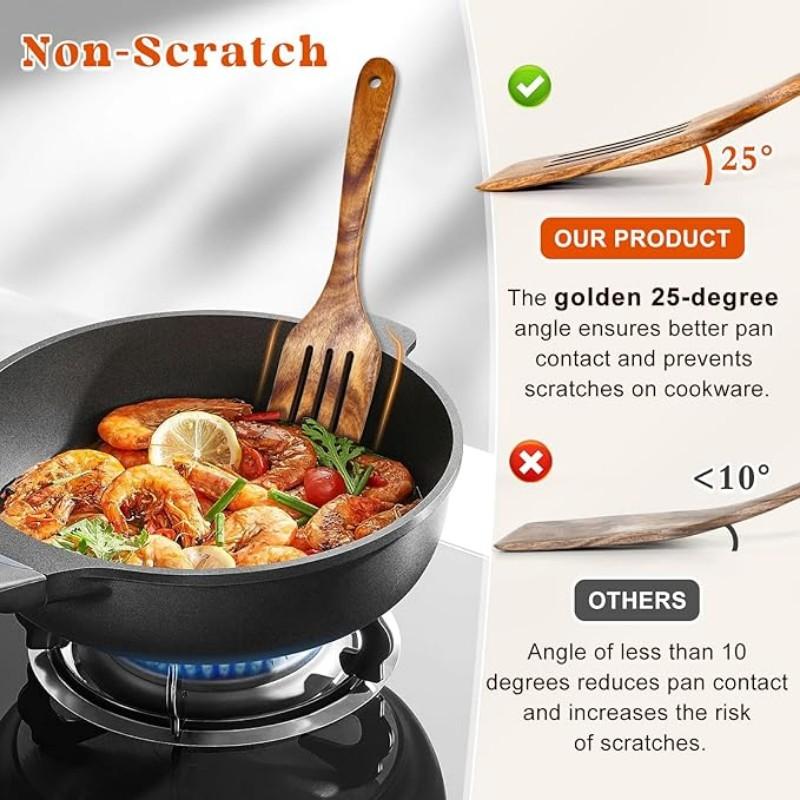 Premium Teak Cooking Utensils Set, Non-Stick Pot, Heat Resistant, Ergonomic Handle, Comfortable Grip, Suitable for Stirring