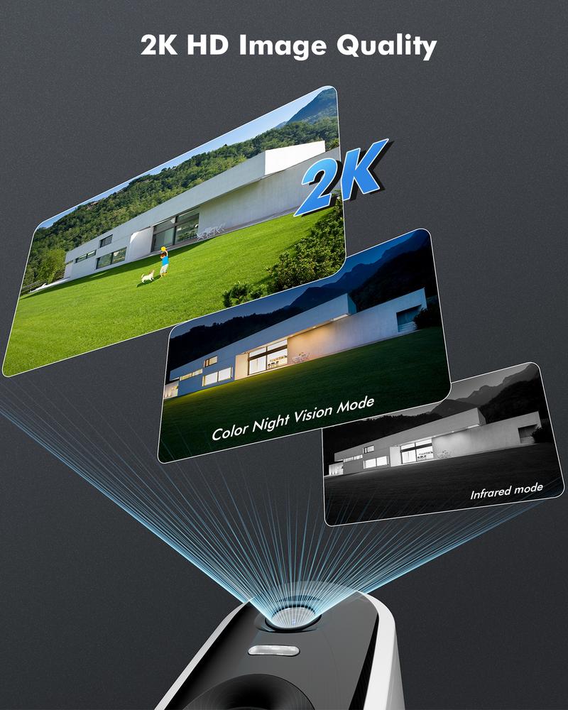 Battery Rechargeable Security Camera Wireless Indoor/Outdoor 2.4GHz WiFi , 2K Color Night Vision, Automatic Alarm, AI Detection