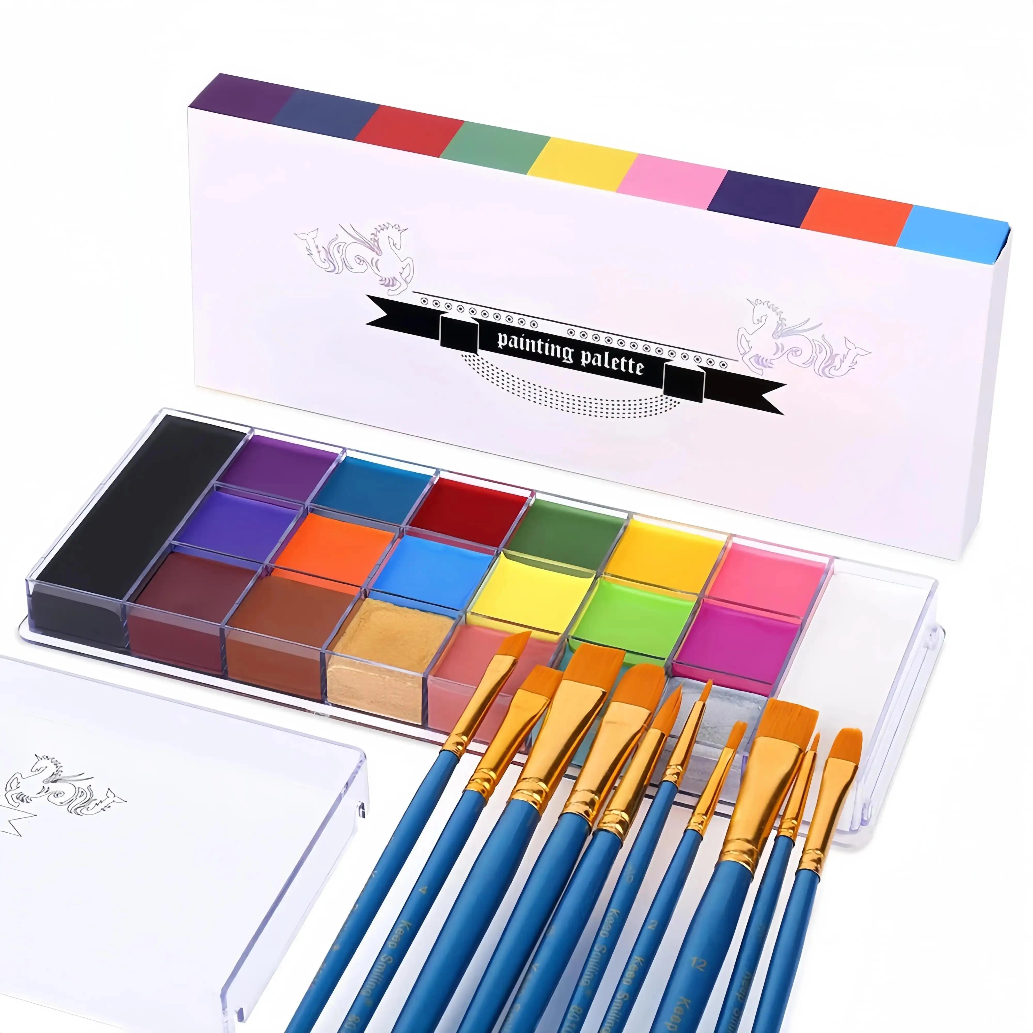 Face Body Paint Set-Athena Painting Palette,10 Professional Artist Brush,Large Deep Pan Ideal for Halloween Cosplay Party SFX Arty Stage Makeup