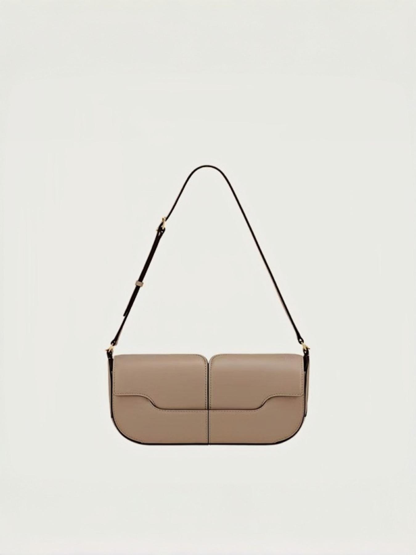 Elegant Dark Leather Crossbody Bag, French Minimalist Single Shoulder Bag, Chic Noblewoman Versatile Fanny Pack