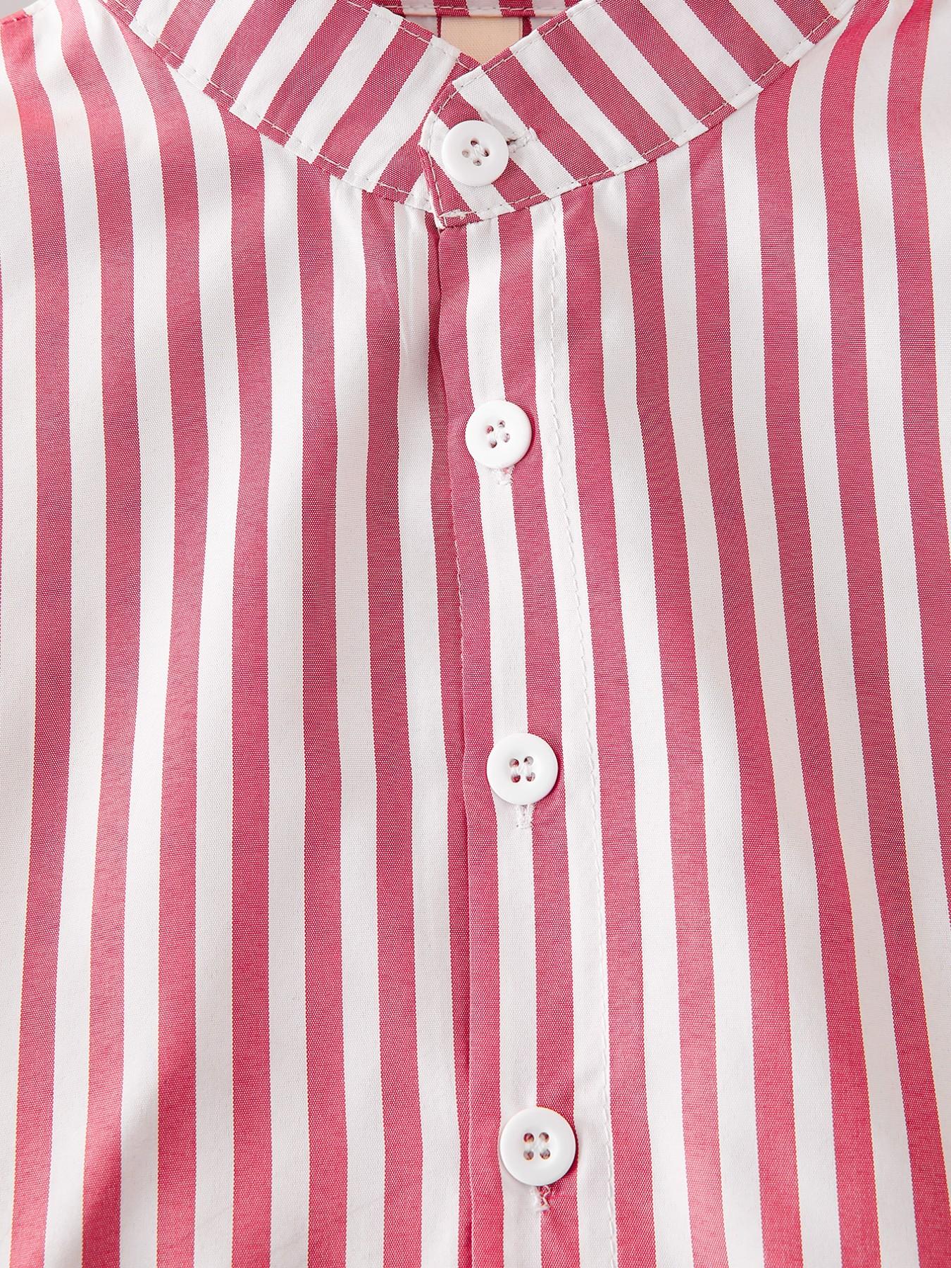 Boys' Summer New Set, Casual Stand Collar Button Shirt Short Sleeve with Lightweight Breathable Shorts, Striped Letter Patch