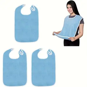 3-Piece Adult Bib Set for Seniors & Disabled, Washable Reusable Dining Towel Cloth, Clothing Protector for Women Men Elderly
