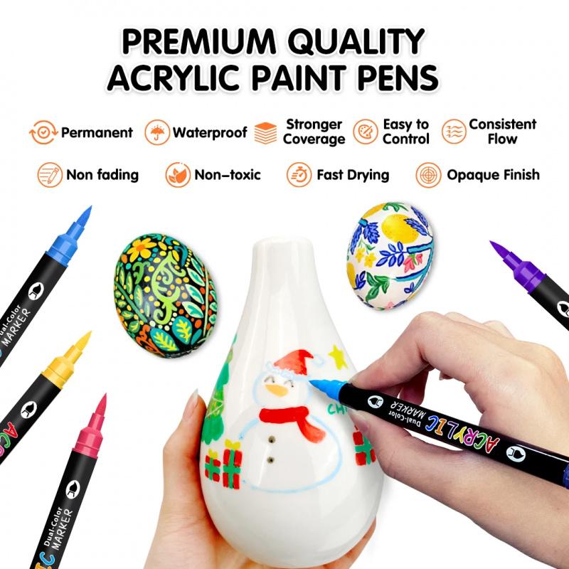 Acrylic Paint Markers, Dual tips Dual Color 24/48/72/144 Colors,Acrylic Paint Pens for Rock Painting, Canvas, Wood, Glass, Ceramic, Fabric, Plastic, Egg & Scrapbook. Soft Brush Tips Paint Pens and Paint Markers, Art Marker Set, Art Craft Supplies