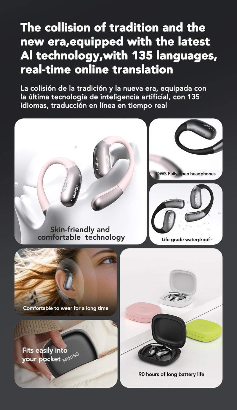 [New Year's gift] MINISO X28 Wireless Earbuds Bluetooth 6.0 Earphones, In Ear Earbuds,Waterproof Wireless Earphones, Support 148 Languages Real Time ,Suitable for Office, Sports, Study and Audio Calls, Built in Microphone, Gaming Bluetooth Headphones