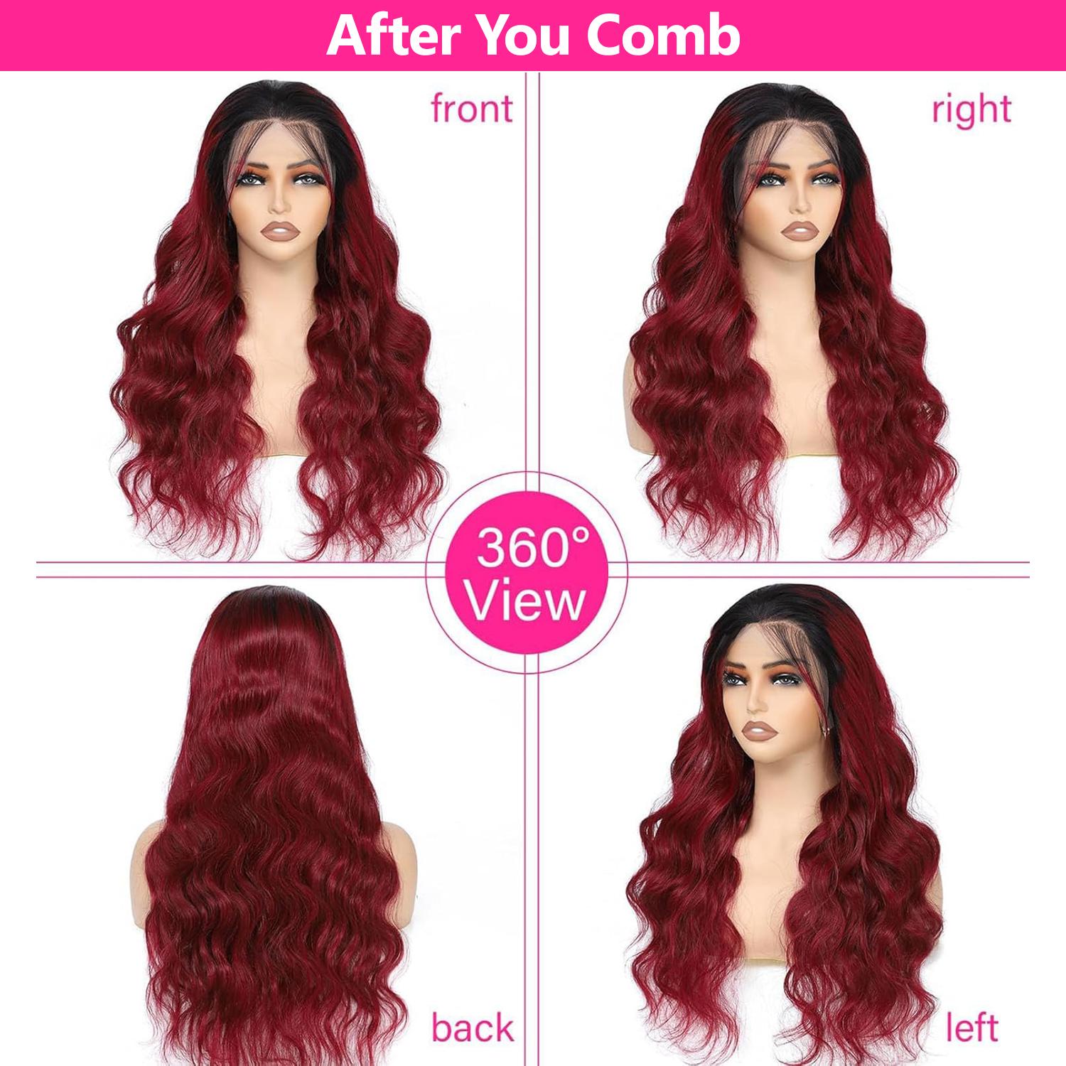 Bling Hair 1B/99J Burgundy Wear and Go Glueless Wig 180% Density Pre Cut HD Transparent Lace 5X5 Lace Wigs Body Wave Human Hair Wig For Women