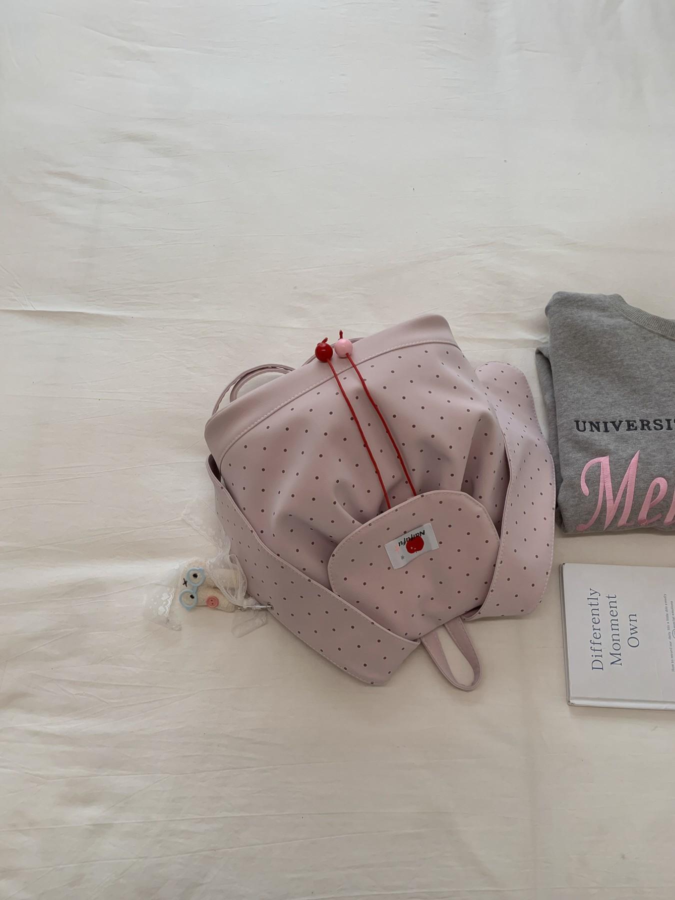 New Rabbit Ears Polka Dot Backpack, Cute Korean Style Student Bag, Large Capacity Commuter Backpack, Soft Adorable Bunny Shoulder Bag