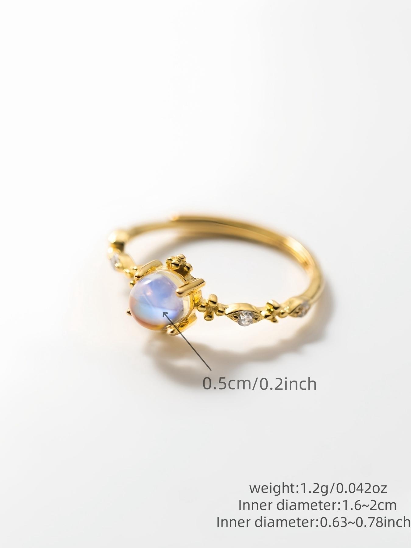 925 Sterling Silver Fashion Blue Moonstone Decorated Cuff Ring, Statement Ring, Vintage Adjustable Ring for Women, Casual Jewelry for Party, Daily Decor, Trendy for Gift