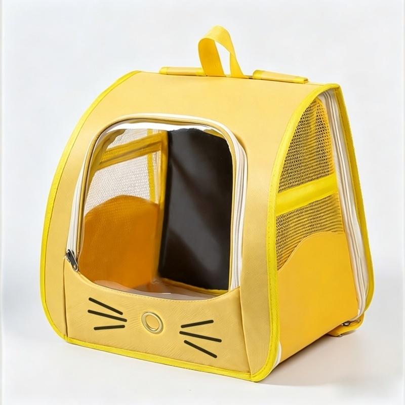 Transparent Bubble Window Cat Face Design Pet Backpack, Wide Strap Foldable Breathable Dog Bag, Ideal for Festive Occasions, Comfortable Travel Essential