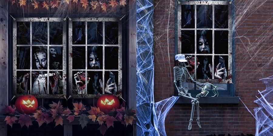 2/3 Pcs Halloween Window Cover Decoration, Bloody Creepy Clown Scene Curtains for Haunted House, Reusable Fabric Horror Decorations for Indoor Outdoor Party, 31 x 47 Inches