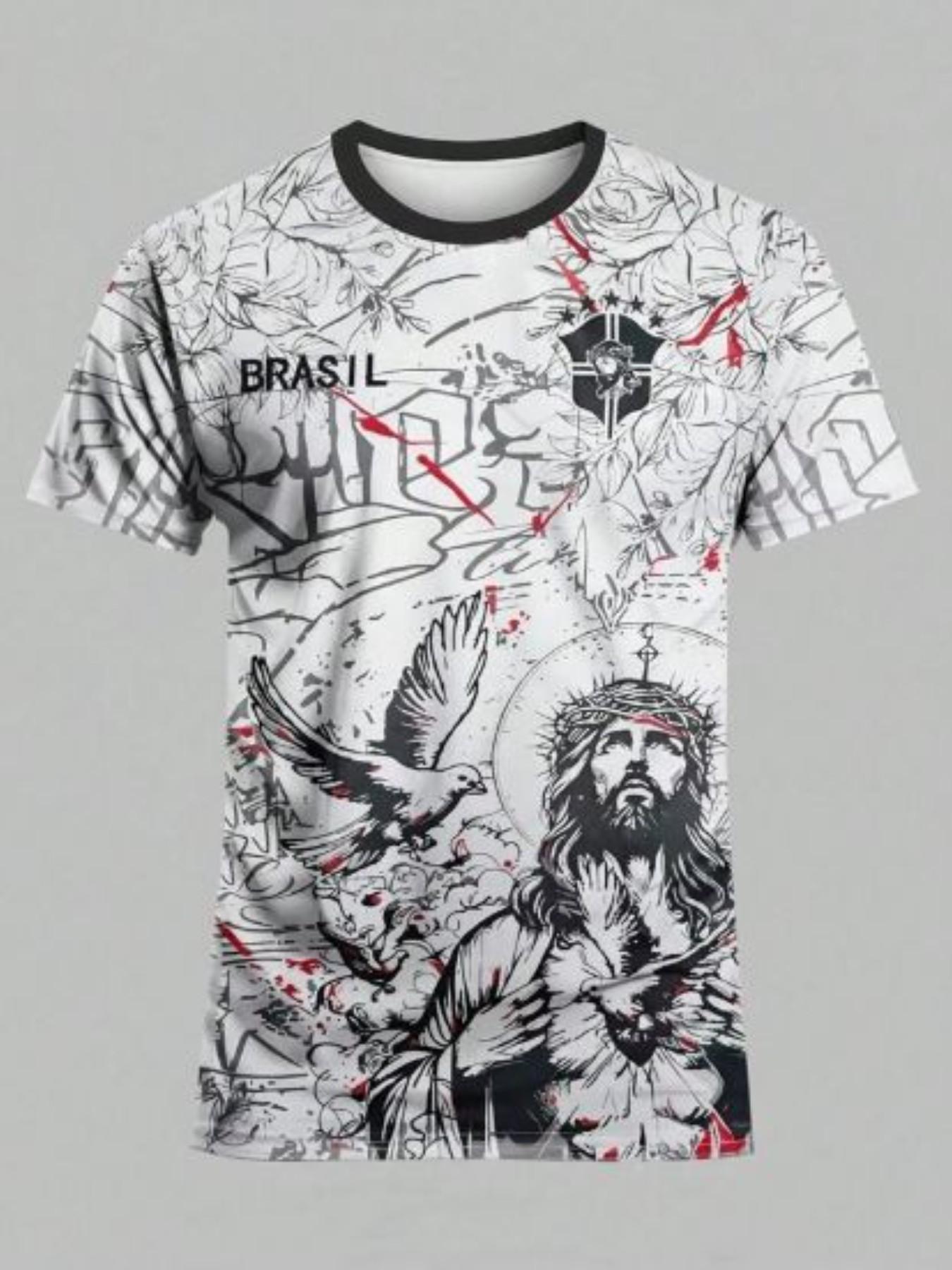 Brazilian Style Men's Soccer Jersey, Comfortable Sporty T-Shirt, All over Print, Slim Fit, Breathable Material, Ideal for Training and Parties