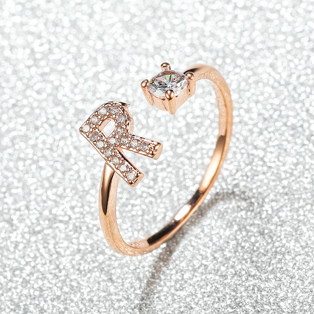 New rose gold letter ring, white diamond open ring accessory, unique personalized finger ring