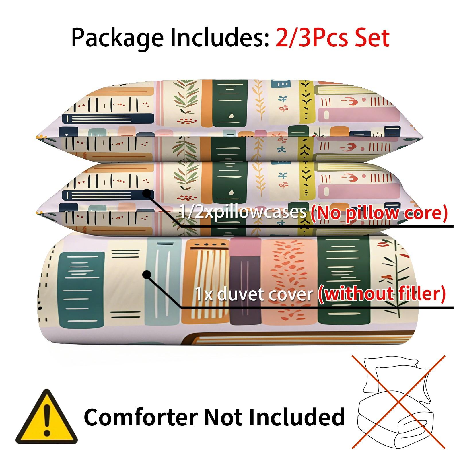 Aesthetic Bookworm Duvet Cover Set, Soft Breathable Microfiber Bedding, Colorful Bookshelf Flower Print Comforter Cover, Bedroom Decor, Perfect Gift for Book Enthusiasts, Includes 1 Quilt Cover & 1-2 Pillowcase
