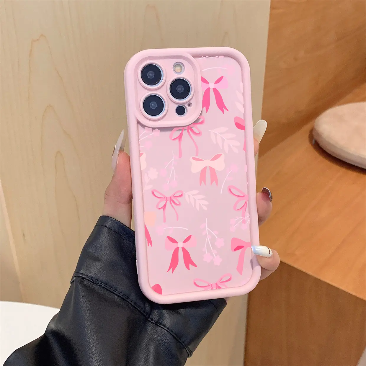 A Stylish Pink Bow Pattern Shockproof Phone Case Compatible With iPhone 17Air, 16E, 15, 14, 13, 12, 11, X, XS, XSMAX, Mini, Pro, Plus, And Pro Max, Cute Phone Cover, Ideal Present