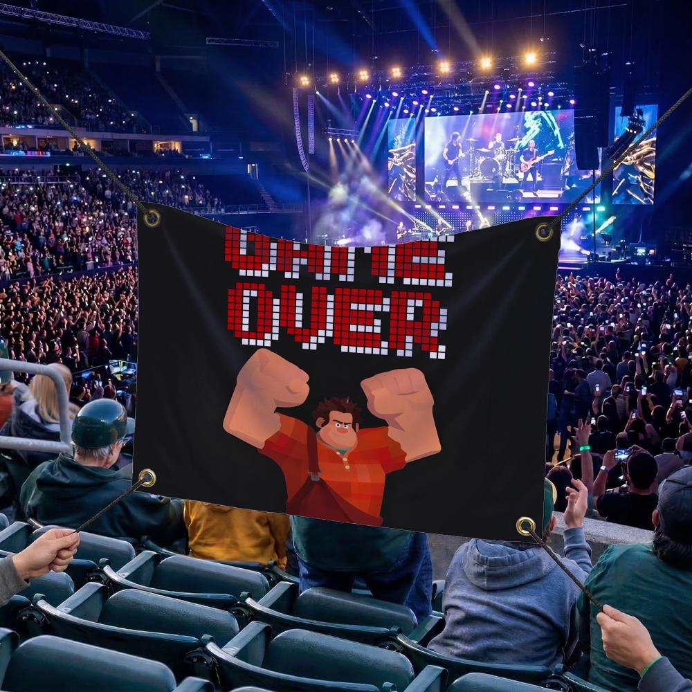 W-Wreck-It Ralph CARTOON Flags Multi Size Atmosphere Flag, Cheerleading Hand Pulled Banner, Portable Outdoor Event Flag & Wall Decor for Sports, Parties, Home and Room Decoration