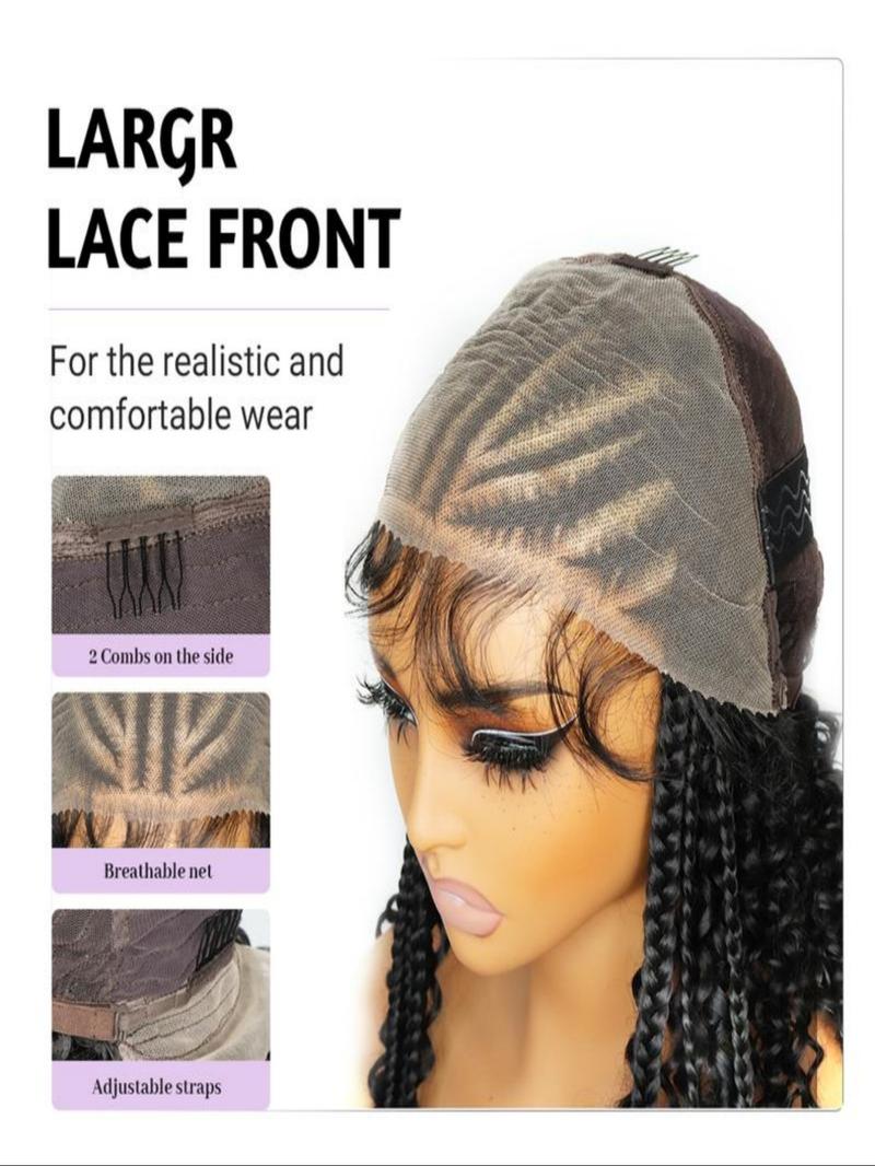 13x6 HD Lace Frontal Half-Braided Curly Wigs, Synthetic Braids Half-Cornrows Half-Curly Wig with Baby Hair, Pre-Styled Braid Wigs, 18 Inch