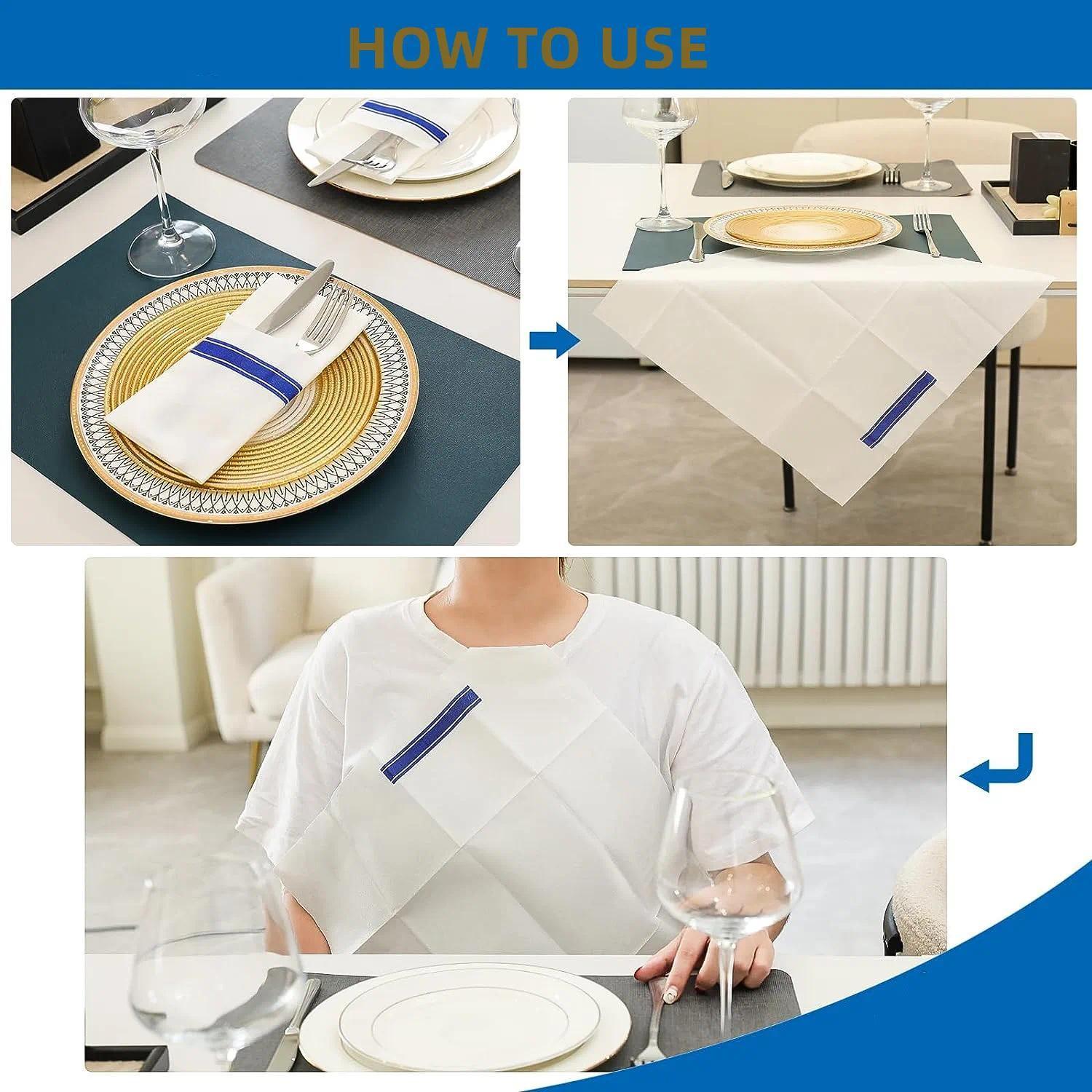 50PCS Gold Line Linen Feel Napkins with Built-in Flatware Pocket, Disposable Guest Pre-folded Paper Towels For Wedding Party