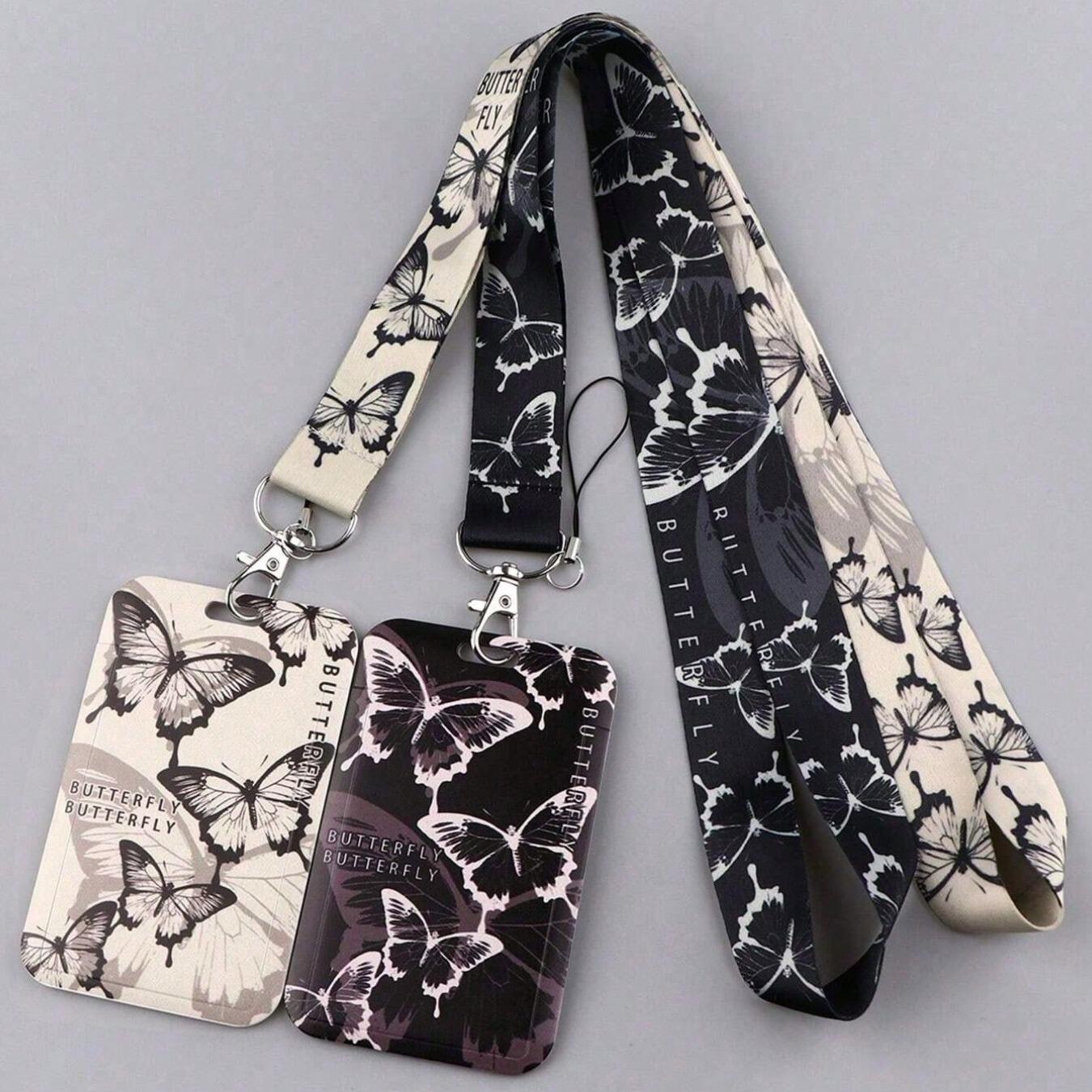 Spring Butterfly Pattern Card Holder Wallet, Elegant All-Seasons Design, Versatile Usage for Doctors Nurses Students Work Ids, Unisex Use