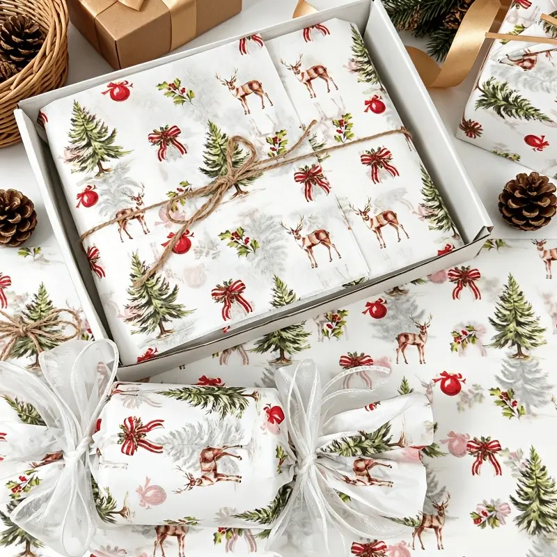 20 sheets of Christmas tree and reindeer pattern tissue paper, gift wrapping paper, Xmas Wrapping Paper, suitable for Christmas decorations, weddings, Thanksgiving, birthday gift wrapping, bouquet wrapping, gift bag filling and party favors.