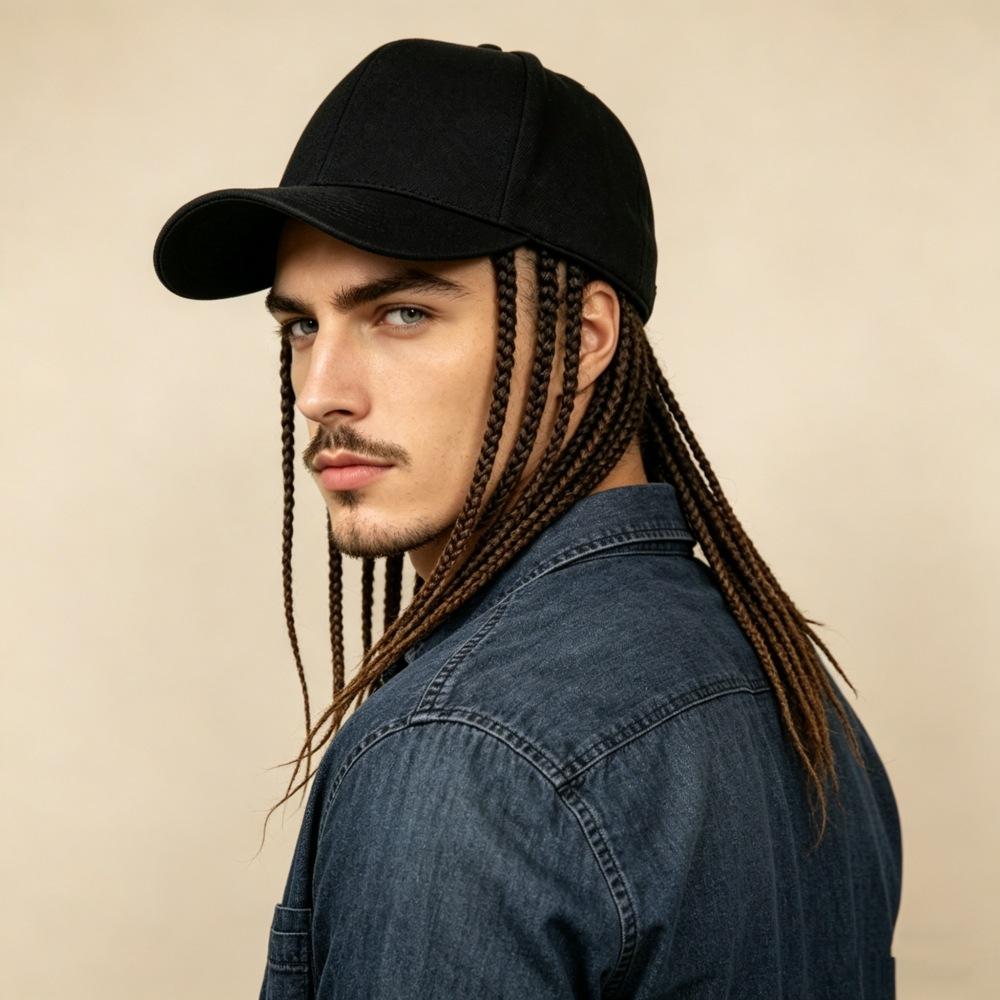 Men's Hip Hop Braided Dreadlock Wig Baseball Cap - Adjustable Synthetic Hair Hat