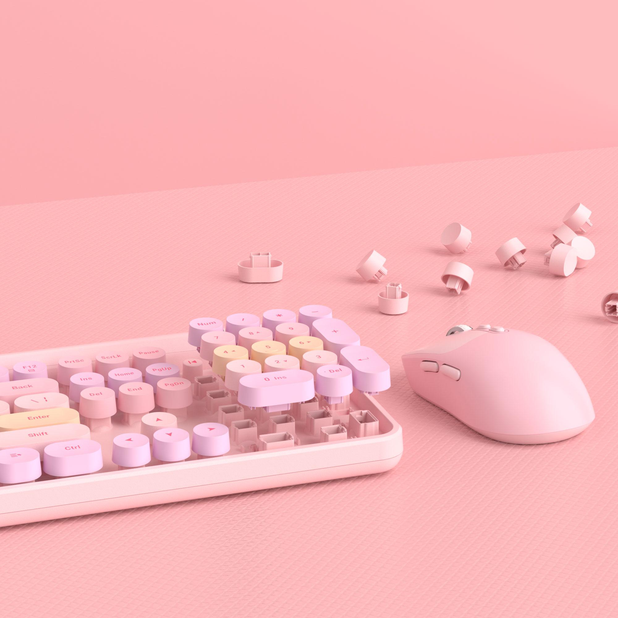 Wireless Keyboard and Mouse Combo Round keycaps Retro Typewriter Keyboard 104 Key Full-Sized Keyboard Automatic Power Saving 2.4GHz Wireless Connection for Mac/Windows/PC