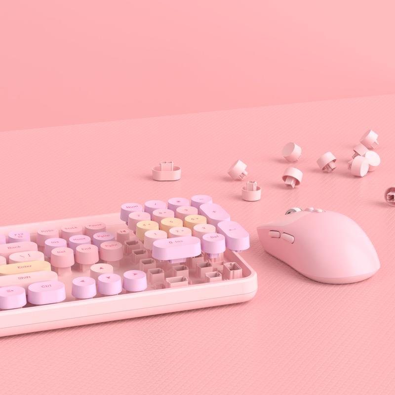 Wireless Keyboard and Mouse Combo Round keycaps Retro Typewriter Keyboard 104 Key Full-Sized Keyboard Automatic Power Saving 2.4GHz Wireless Connection for Mac/Windows/PC Wireless Keyboard and Mouse Combo Round keycaps Retro Typewriter Keyboard 104 Key Full-Sized Keyboard Automatic Power Saving 2.4GHz Wireless Connection for Mac/Windows/PC