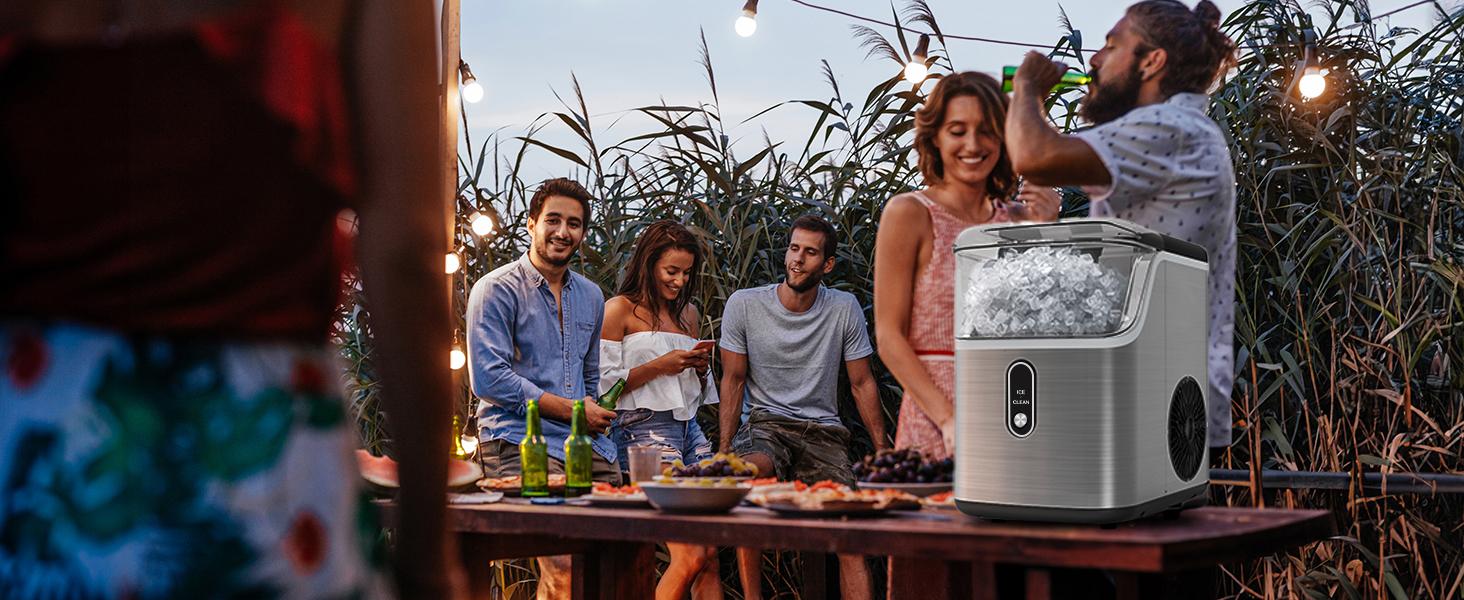 Silonn Ice Maker Countertop, Chewable Chrunchy Soft Ice, 33 lbs per Day, Self-Cleaning with handle, Portable Design, Kitchen Gadget, Xmas Gift Choice, Ideal for kitchen, family office, party, bar, Sonic Hospital Style Ice