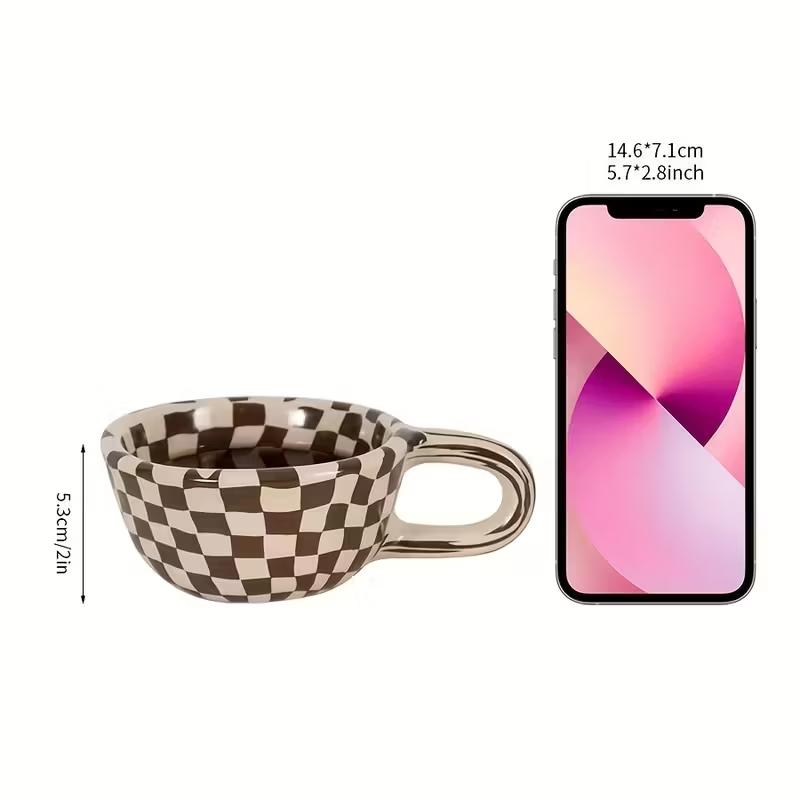 Elegant Ceramic Coffee Cup with Chessboard Pattern, Breakfast Latte Mug, Summer Milk Glass, Home Kitchen Essentials, Birthday Gift