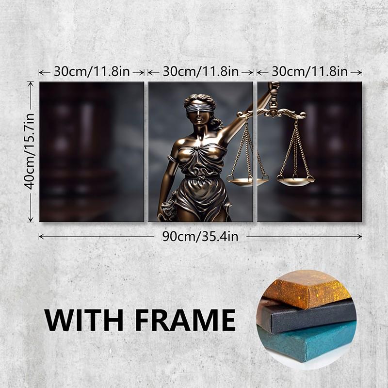 3 Piece Set Wooden Framed Canvas Poster, Photo, Legal Art, Artistic Justitia, Scales, Modern Aesthetics, Lady Justice, Home Decor, Decoration, Art Print, Wall Art for Living Room, Bedroom, Office, Law Firm, Ideal Gift For Lawyer.