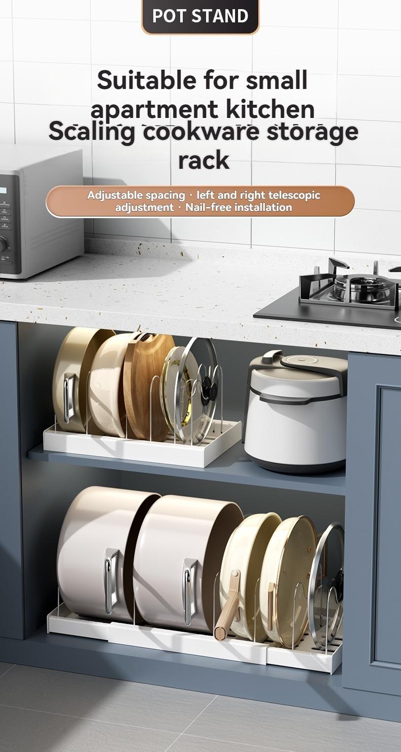 Kitchen Storage Rack Stainless Steel Pot Bowl Dish Organizer, Detachable Kitchen Shelf, Durable & Space-Saving Design