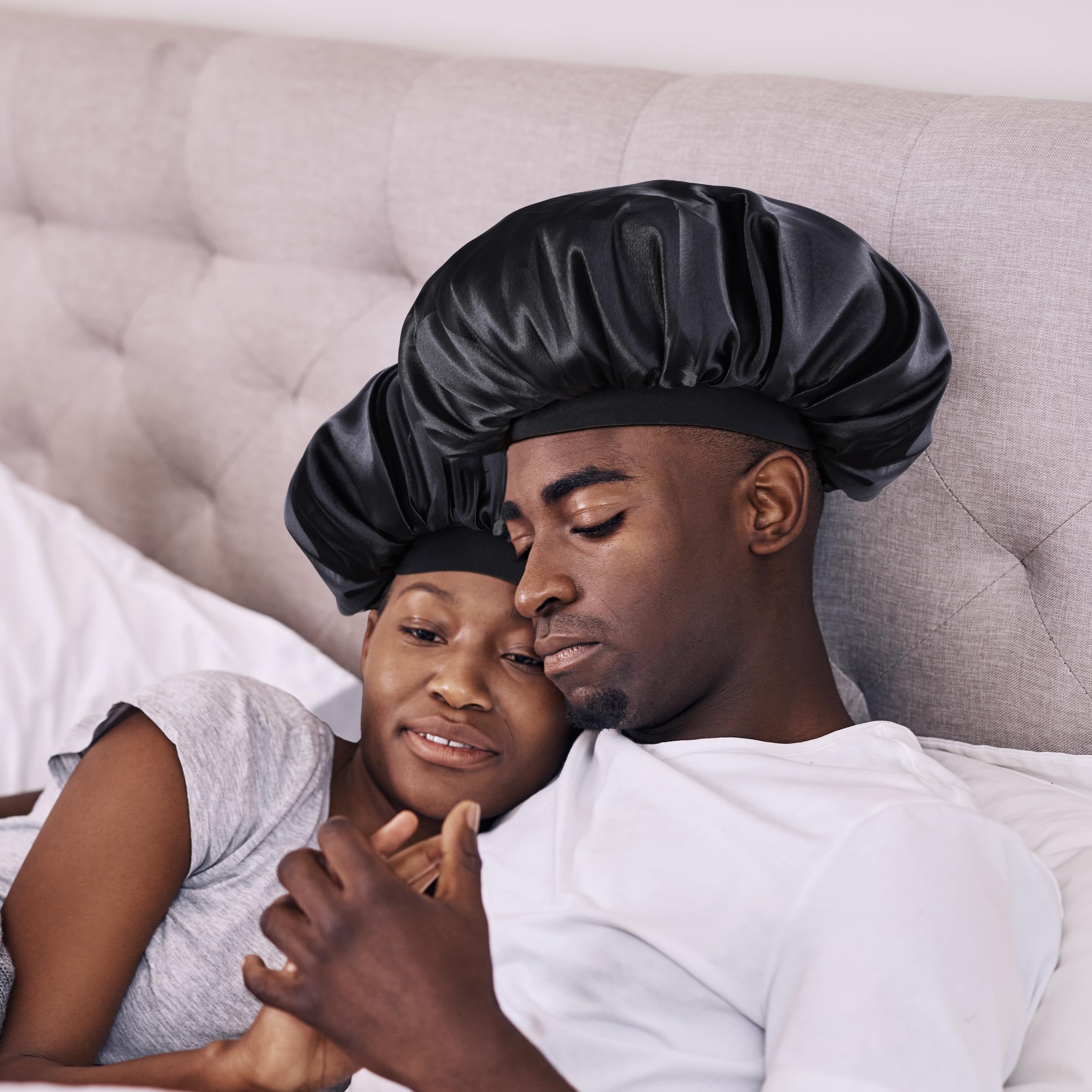 Double Layer Satin Hair Bonnet for Men & Women - Reversible Night Cap for Curly Hair - Black Satin Bonnet for Ultimate Hair Protection & Style - Ideal for Sleeping & Everyday Wear - Unisex Hair Bonnet for Men and Women