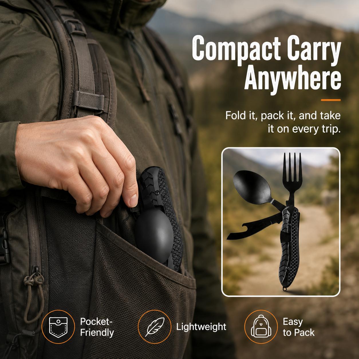 Multifunctional Folding Fork & Spoon Set, Stainless Steel Portable Outdoor Kitchenware, Camping Cooking Utensils, for Camping & Hiking, Travel Accessories, Christmas Gift-YY0
