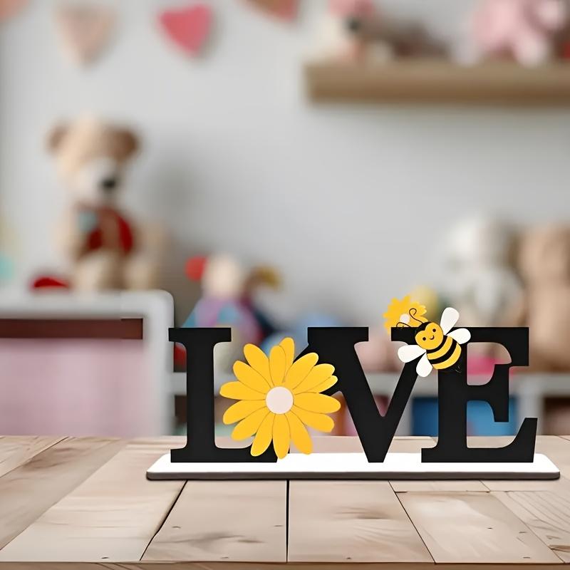 Wooden Summer Decorative Ornament with Bees and Sunflowers, Ideal for Desktop, Wall, Tray, Shelf, Fireplace Decoration