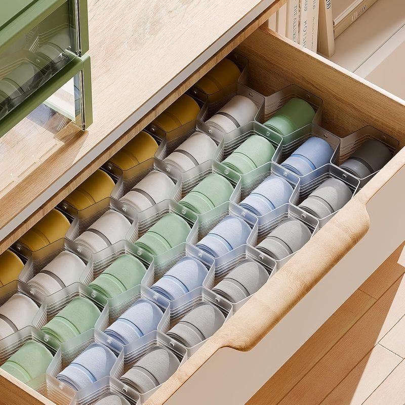 Adjustable Honeycomb Drawer Organizer Divider, Space Saving Dresser Storage Insert for Underwear Socks Belts Scarves Ties and Small Accessories, White 1PC