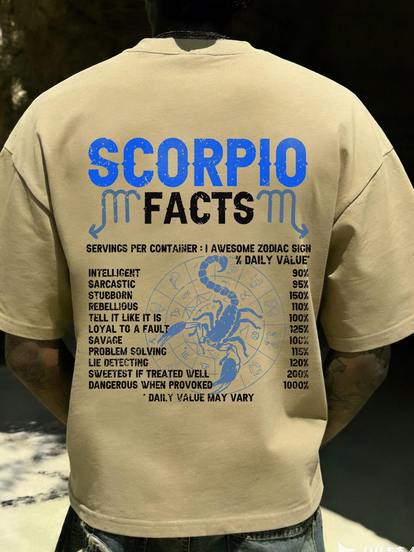 Scorpio Zodiac Facts Funny Slogan T-Shirt, Casual Loose-Fitting Top, Unisex Oversize Tee, Random Print, Short Sleeve, No Collar