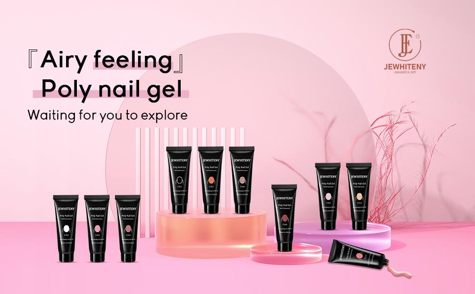 JEWHITENY Poly Extension Gel Nail Kit 14 PCS with Mini Nail Lamp and Slip Solution for Nail Art Design Beginners - Manicure