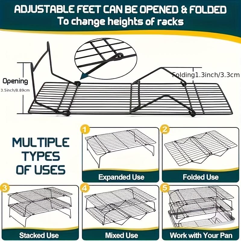 5-piece 5-tier heavy-duty foldable baking cooling rack - cast iron stackable rack, even heat dissipation, space-saving black rack, suitable for cookies, cakes, muffins, pies; compatible with countertop ovens, convection ovens and traditional ovens