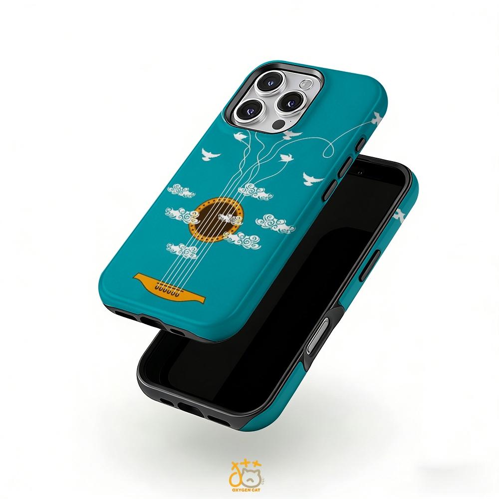 A stylish double-layered protective phone case with guitar string, bird, and cloud patterns, suitable for iPhone 17-11 series. A perfect gift for yourself and your friends.